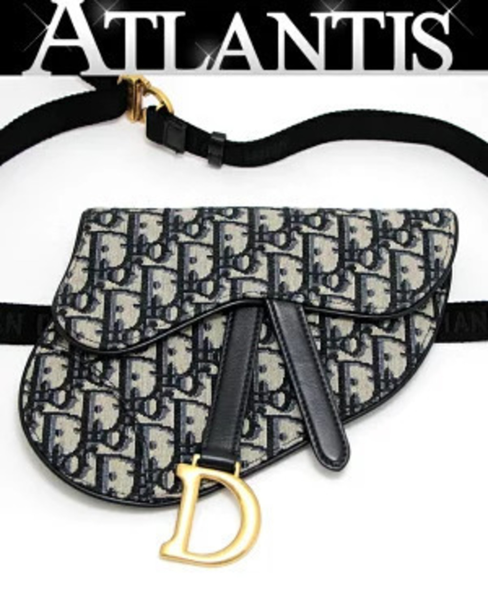 Dior Jacquard Navy  Christian Blue Waist Saddle Lowest Oblique Clutch - Picture 2 of 6